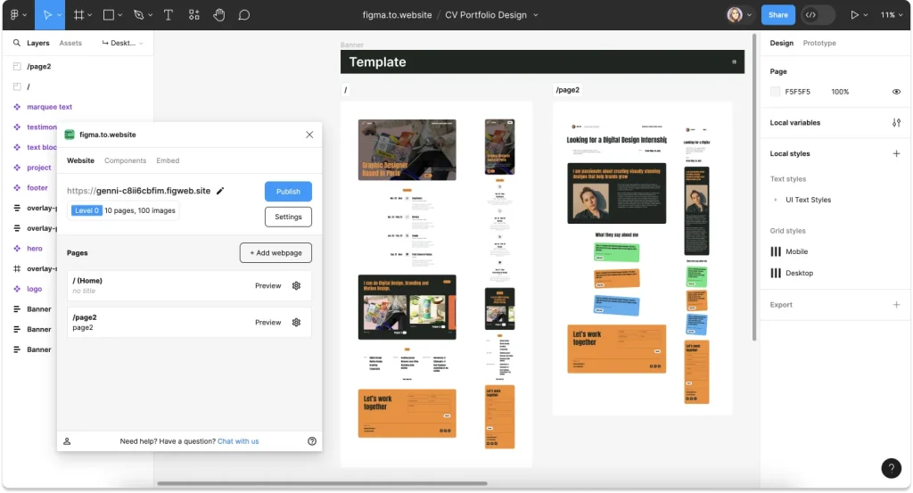 Web designer Figma tableau de bord